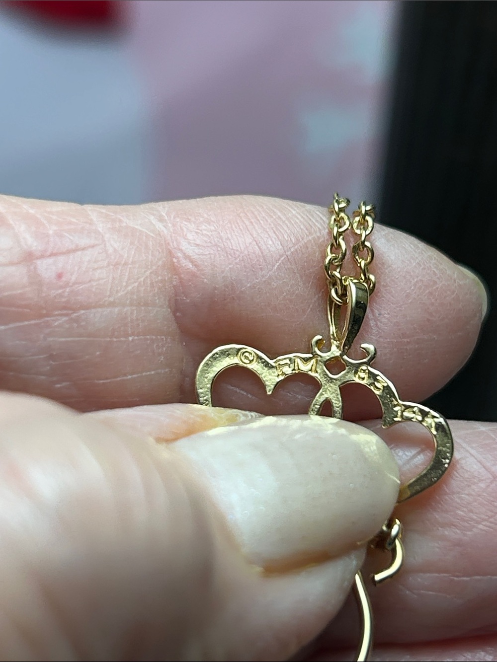 14 carat, gold stamped Heart Charm Pendant with Multicolor Gem Accents - Picture 3 of 4